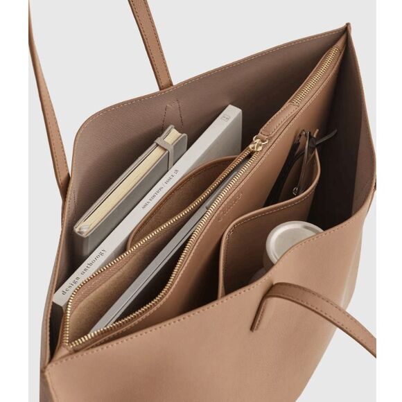 Quince Italian Leather Triple Compartment Shopper Tote- Cappuccino - Picture 10 of 13